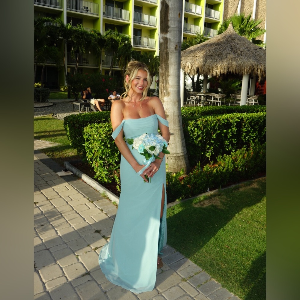 Azazie Strapless Aqua Gown